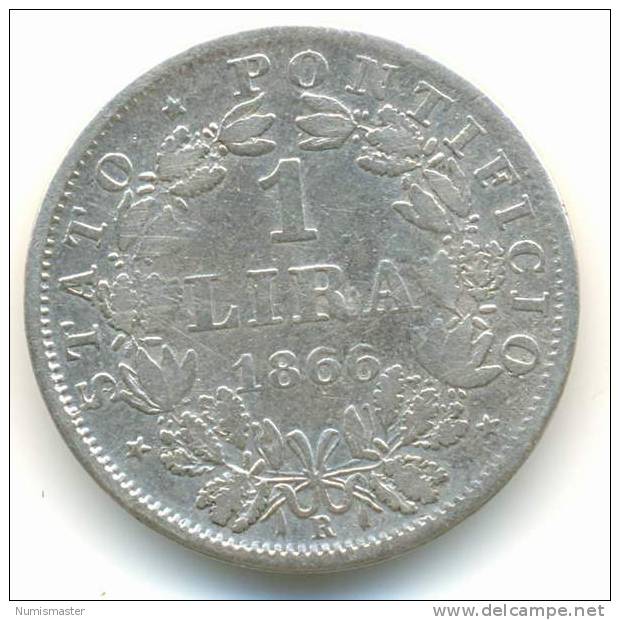 VATICAN , 1 LIRE 1866 , PIUS IX , SILVER - Vatican