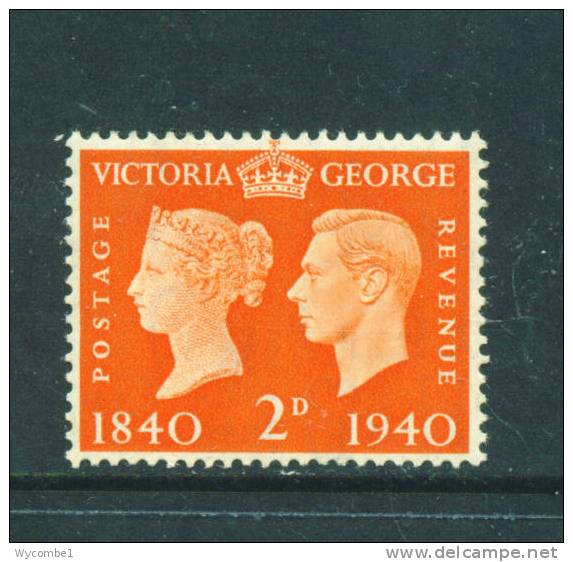 GREAT BRITAIN  -  1940  Stamp Centenary  2d  MM - Ungebraucht