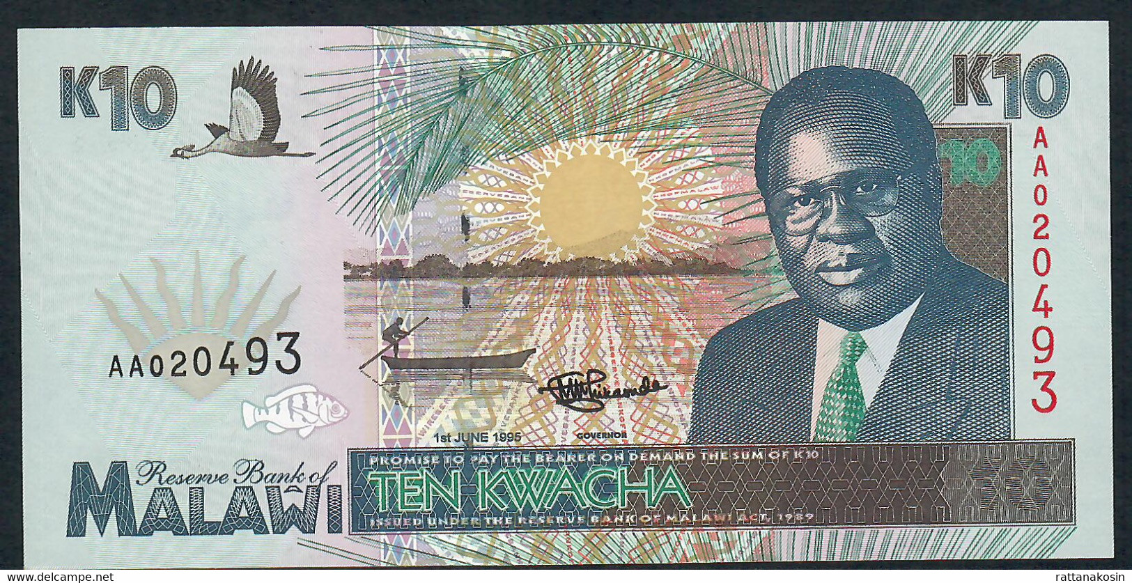 MALAWI  P31 10  KWACHA 1995 Série #AA020493 Signature 8a  FIRST PREFIX !  UNC. - Malawi