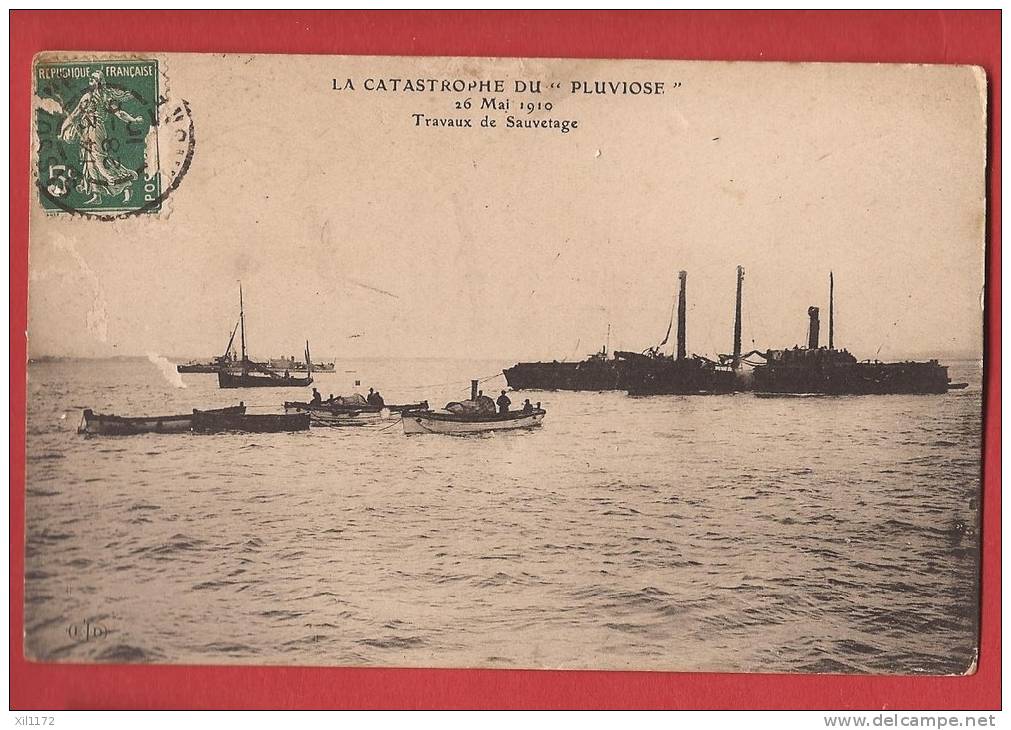 X0790 La Catastrophe Du Pluviôse,Calais 26 Mai 1910,Travaux De Sauvetage,traces D'usure.Cachet 1910 Vers Romanel Suisse. - Sous-marins