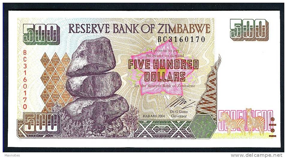 ZIMBABWE :  500 Dollars  - 2004 - UNC - Simbabwe