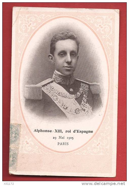 X0785 Alphonse XIII Roi D'Espagne Re Spana 29 Mai 1905 à Paris.Circulé En 1905.Pli Angle Sup Gauche - Familles Royales