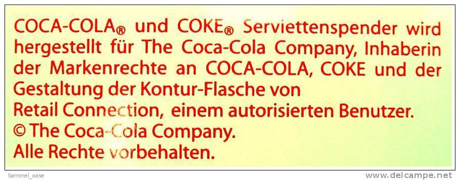 Serviettenspender Coke Coca-Cola  -  Small Napkin Dispenser - Ca. 15 X 10 X 10 Cm - Articles Ménagers
