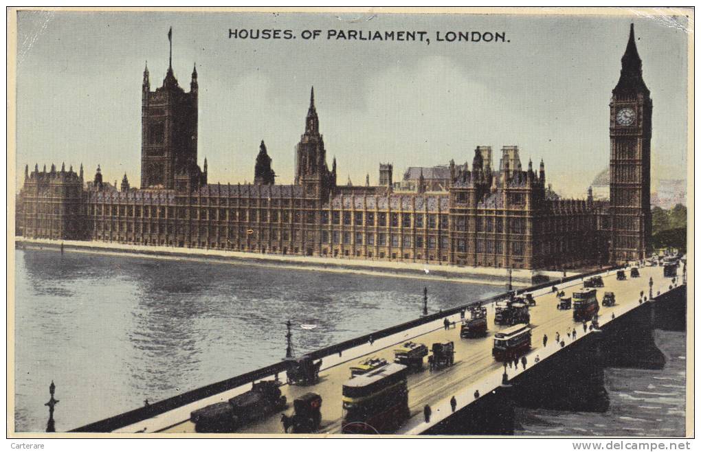 ROYAUME UNI,UNITED KINGDOM,angleterre,england,1920,LONDON ,LONDRES,HOUSES.OF PARLIAMENT,parlement,pont,tram,horloges - Autres & Non Classés