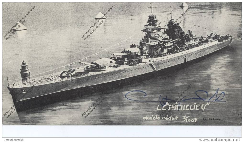 Photo Carte De Bateau Modélisme LE RICHELIEU Navire De Guerre Au 1/100e  ( Signée Par Le Constructeur ? ) - Boats