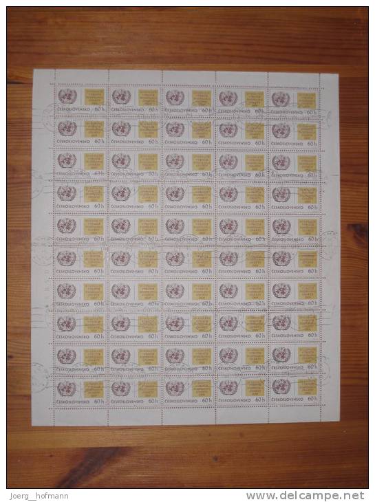 CSSR Sheet Bogen Der 20. Jahrestag Der Unterzeichnung Der UN-Charta 60 H Stempel 14.7.1965 Praha Druckereizeichen - Blocks & Sheetlets