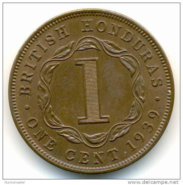 BRITISH HONDURAS 1 CENT 1939 , UNC , UNCLEANED COIN - Colonies