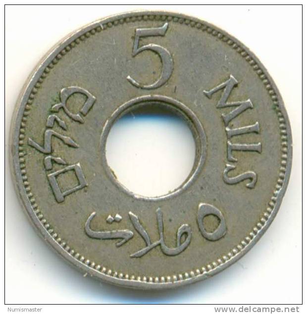 PALESTINE , 5 MILS 1939 , UNCLEANED COIN - Israël
