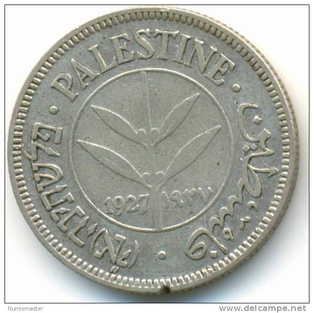 PALESTINE , 50 MILS 1927 , UNCLEANED SILVER COIN - Israel