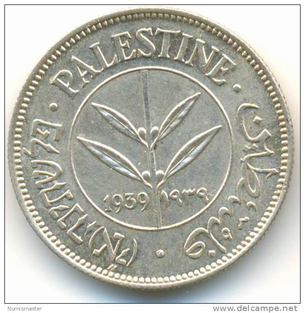 PALESTINE , 50 MILS 1939 , UNCLEANED SILVER COIN , UNC - Israel