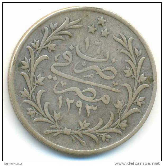 EGYPT , 5 QIRSH 1293/16, UNCLEANED SILVER COIN - Egipto