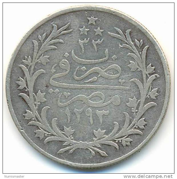 EGYPT , 10 QIRSH 1293/33, UNCLEANED SILVER COIN - Egypt