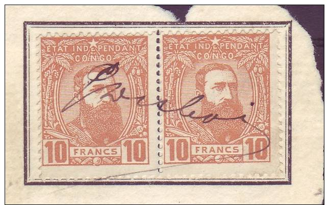 Paire  De  Timbres Léopold II N° 13  Sur Fragment  °° Peut  être Permis De  Port D'armes   °° 2 Scans - 1884-1894