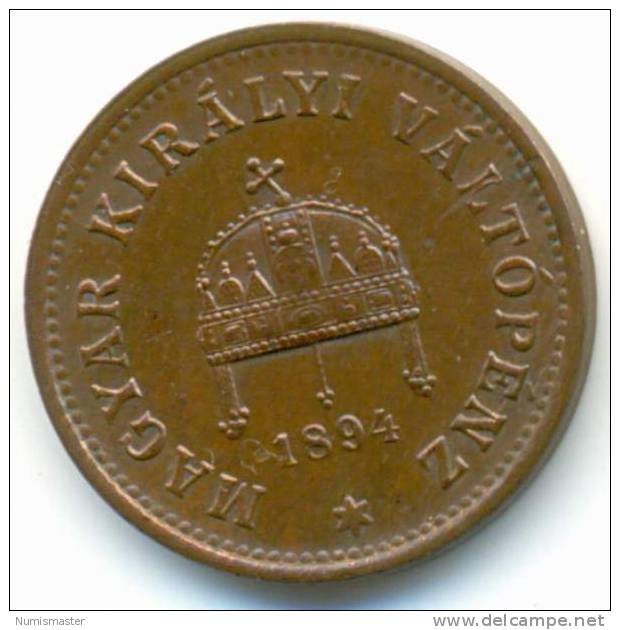 HUNGARY , 1 FILLER 1894 , UNCLEANED COIN - Hungría