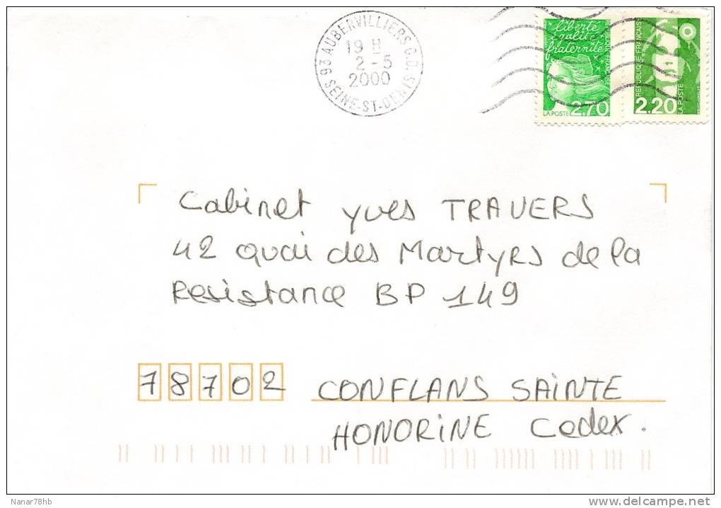 Lettre 1 Timbres N°3091 Marianne Du 14 Juillet,1 Timbre N°2714 Marianne Du Bicentenaire (oblitération 02/05/2000) - Lettres & Documents