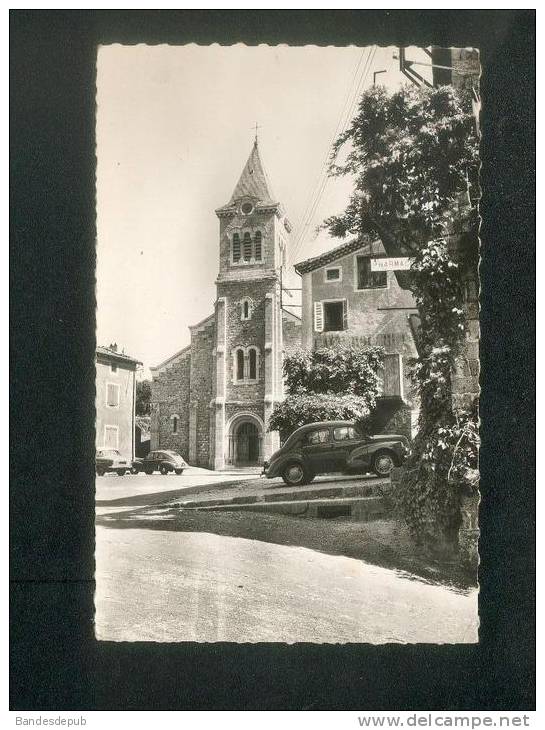 CPSM - St Saint  Martin De Valamas (07) - Place De L´ Eglise ( Beau Plan Automobile Renault 4CV Ed. CELLARD) - Saint Martin De Valamas