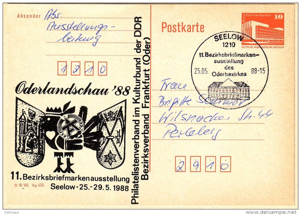 Amtliche Privatganzsache Seelow Oderlandschau 88 Frankfurt - Postcards - Used