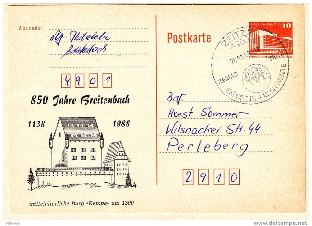 Amtliche Privatganzsache Zeitz ZEMAG Breitenbach Burg Kempe - Postkaarten - Gebruikt
