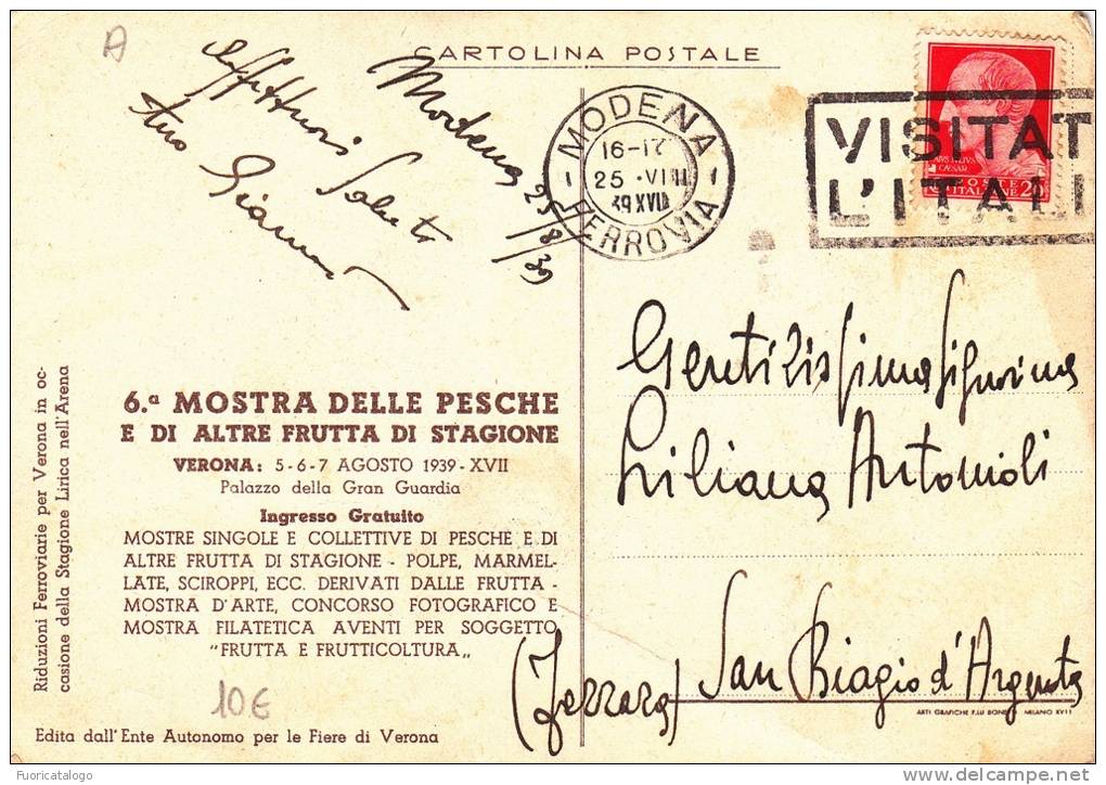 6 MOSTRA DELLE PESCHE -VERONA 1939 -FG - Publicité