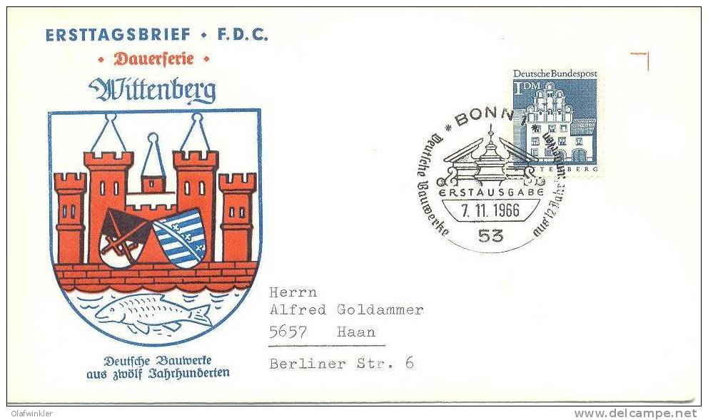 1966 Freimarken Deutsche Bauwerke (II) 1 DM Mi 500 / Sc 948 / YT 360 FDC/PDJ - Other & Unclassified