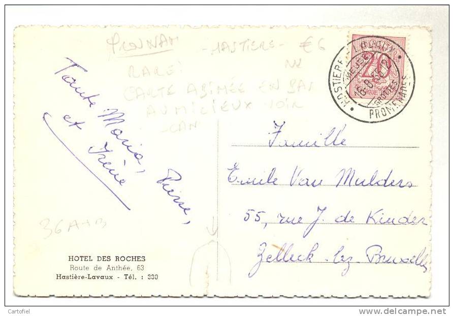 HASTIERE-LAVAUX-HOTEL DES ROCHES-RARE!!-1955-CARTE ABIMEE EN BAS AU MILIEUX-VOIR 2 SCANS - Hastière