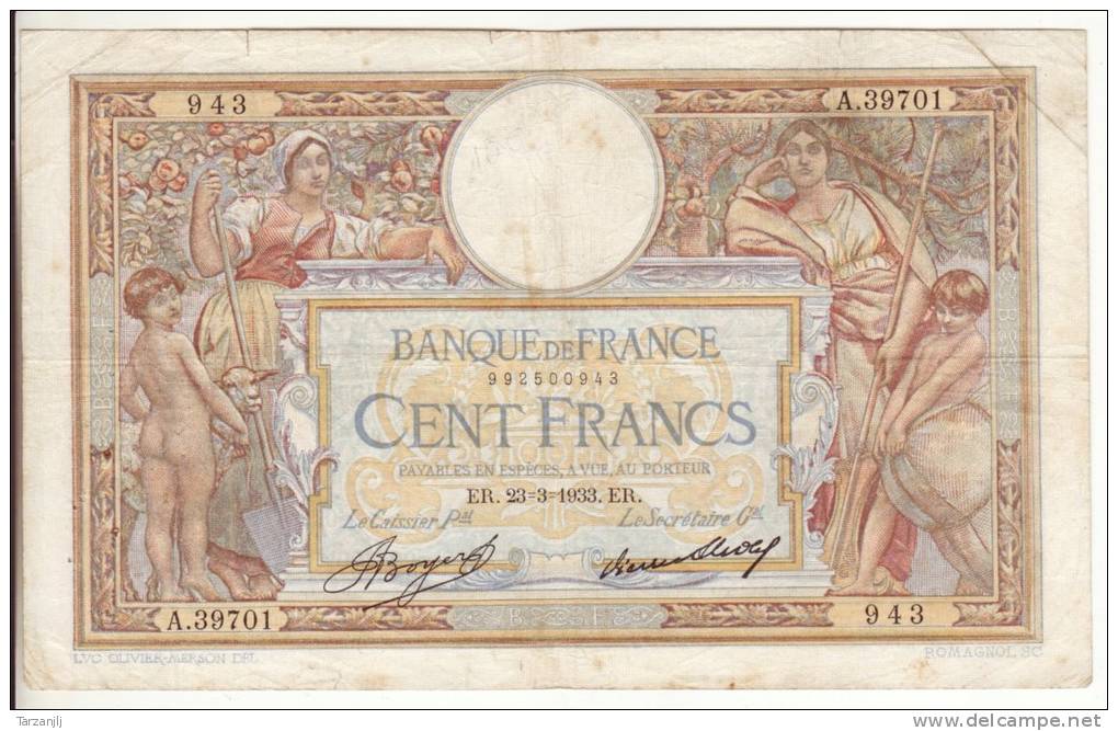 Billet De 100 Francs Olivier Merson Du 23.3.1933 - 100 F 1908-1939 ''Luc Olivier Merson''