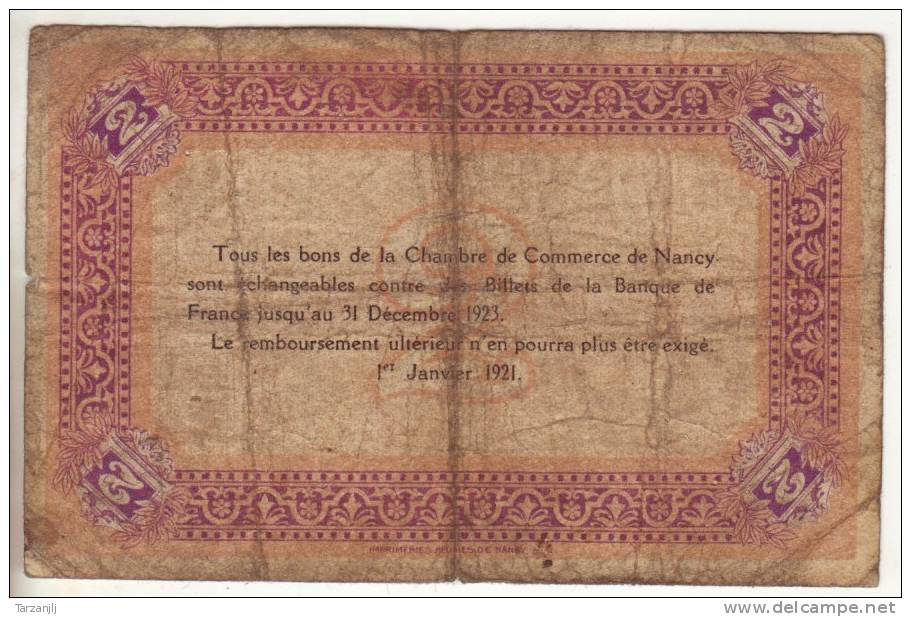Billet De Deux Francs (2) Chambre De Commerce De Nancy (Meurthe Et Moselle 54) - Handelskammer