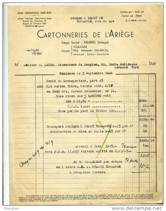 Pamiers, Cartonnerie De L´Ariège, Usine Hydraulique St Jean,Toulouse, Lafon, Carmaux, - Printing & Stationeries