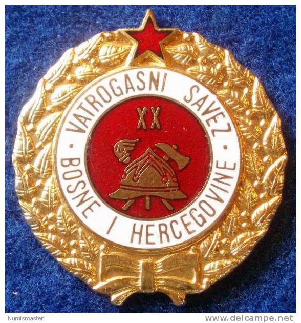 FIREFIGHTING , YUGOSLAVIA , BOSNIA , 20 YEARS OF SERVE BREAST BADGE - Pompiers