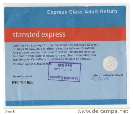 Alt035 Biglietto Ticket, Billet, Train, Treno Stansted Express, Aeroporto Londra, London Airport - Europe
