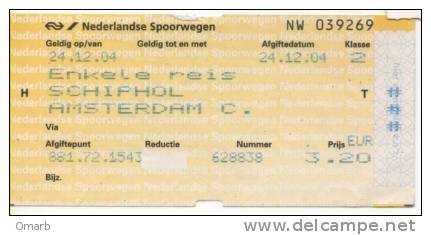 Alt037 Biglietto Ticket, Billet, Treno, Train, Aeroporto, Airport, Schiphol Amsterdam, Olanda, Holland, Pays Bas - Europa