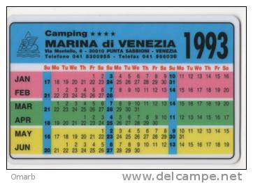 Alt021 Calendario Tascabile, 1993, Pubblicità Camping, Campeggio Marina Di Venezia, Venice Camping, Punta Sabbioni - Formato Piccolo : 1991-00