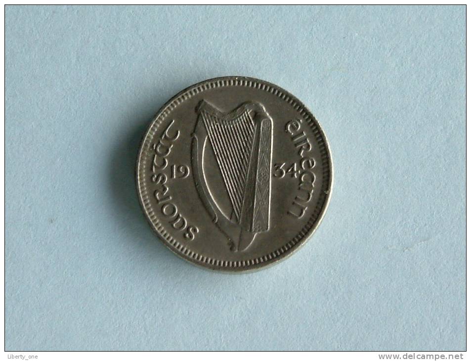 1934 - 3 PENCE / KM 4 ( Uncleaned Coin - For Grade, Please See Photo ) !! - Irlande