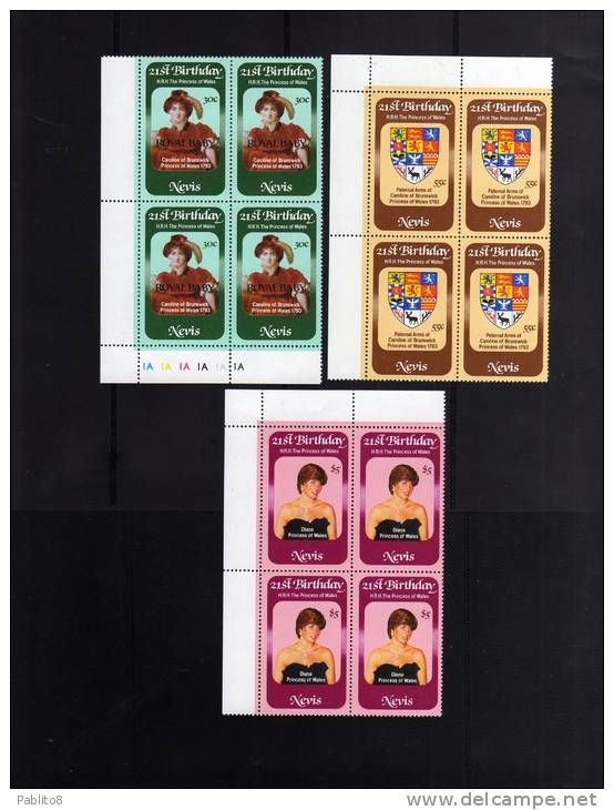 NEVIS 1982 PRINCESS DIANA BIRTHDAY - COMPLEANNO PRINCIPESSA MNH QUARTINA - St.Kitts And Nevis ( 1983-...)