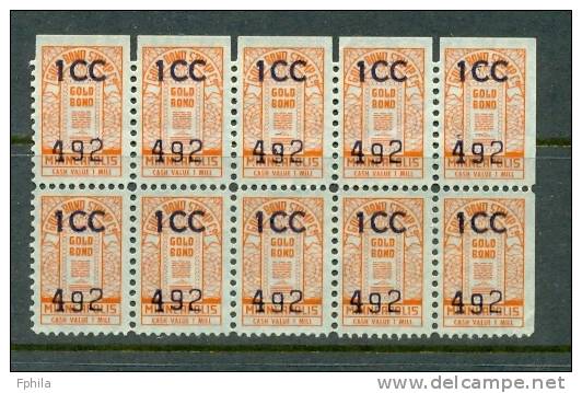 GOLD BOND STAMPS 1CC 492 MINNEAPOLIS CASH VALUE 1 MILL - BLOCK OF 10 MNH ** - Other & Unclassified