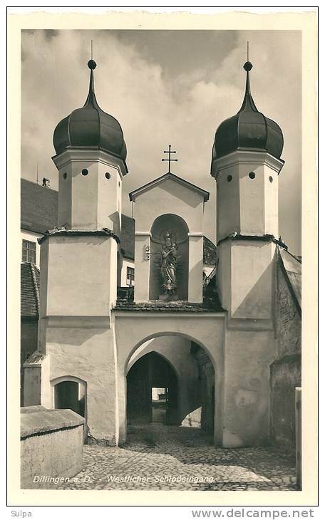 Dillingen A. D. Westlicher Schlosseingang, Madonna-Statue - Echte Fotokarte Unzirk. - Dillingen