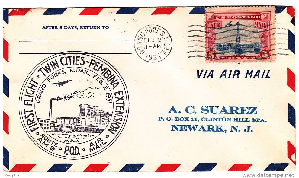 1932  CAM 9  First Flight Grand Forks ND  Sc C11 - 1c. 1918-1940 Covers