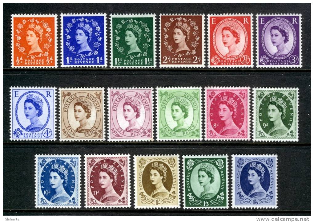 GREAT BRITAIN GB - 1952 DEFINITIVE SET (17V) TUDOR WMK FINE LIGHTLY MOUNTED MINT LMM * SG 515-531 - Unused Stamps