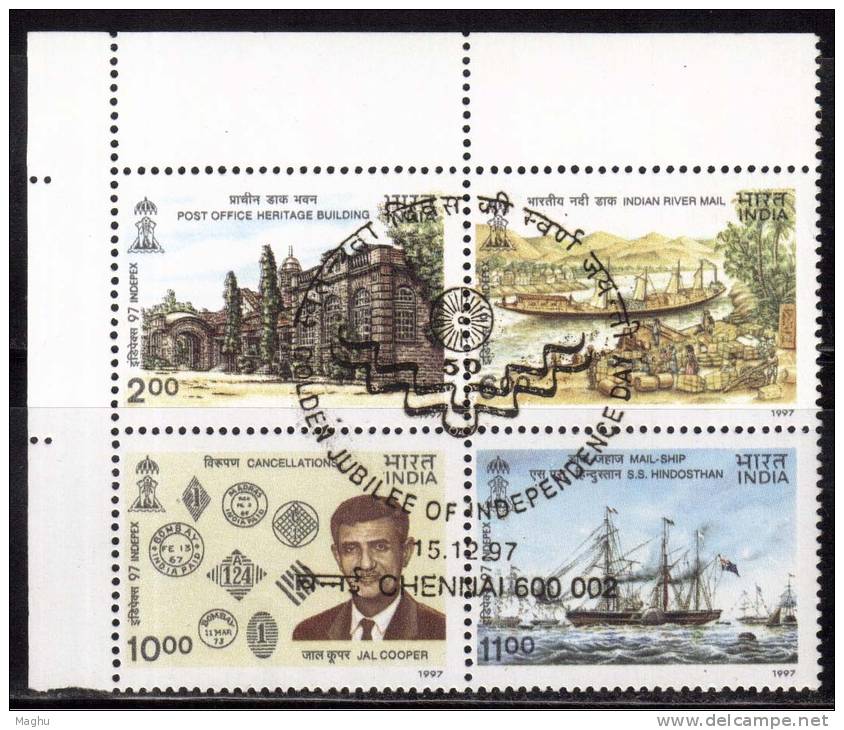 Mint First Day Postmark  15 Dec 1997 Chennai , Se-tenent INDEPEX,  India  MNH, Jal Cooper, - Blocchi & Foglietti