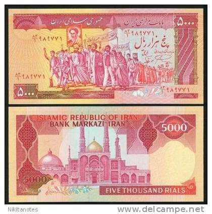 IRAN 5000 RIALS P139B 1983 KHOMEINI FLAG UNC BANK NOTE - Iran