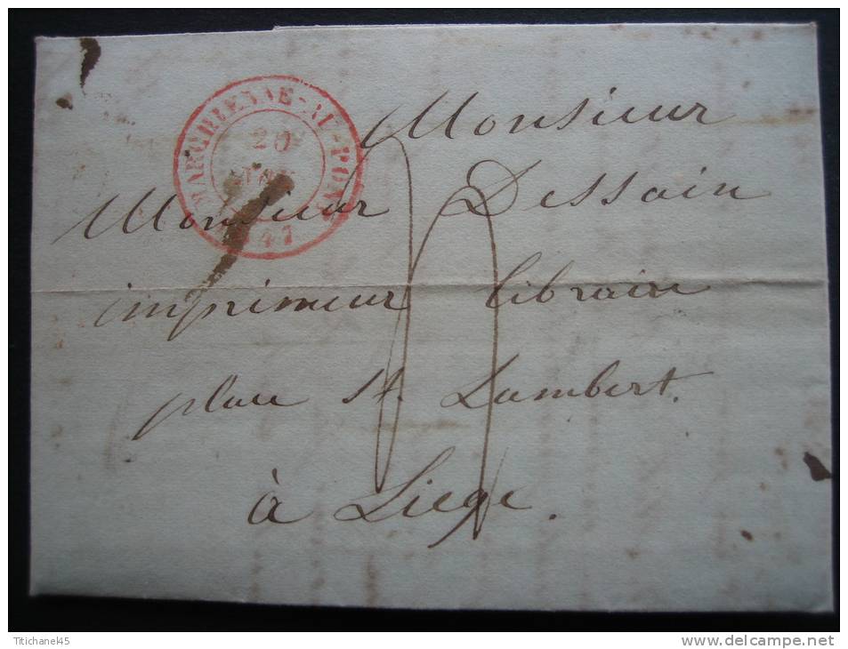 LAC De MARCHIENNE-AU-PONT Datée Du 20 Novembre 1847 Vers LIEGE - Signé Fr. J. CASTEL Libraire à Marchienne-au-Pont - 1830-1849 (Belgique Indépendante)
