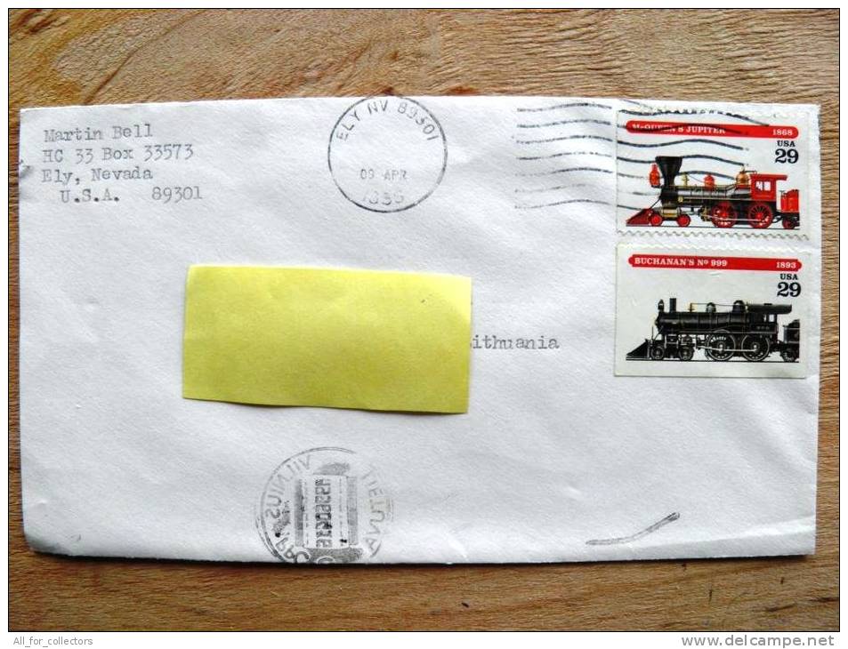 Cover Sent From USA To Lithuania,  1996, Trains, Locomotives - Covers & Documents