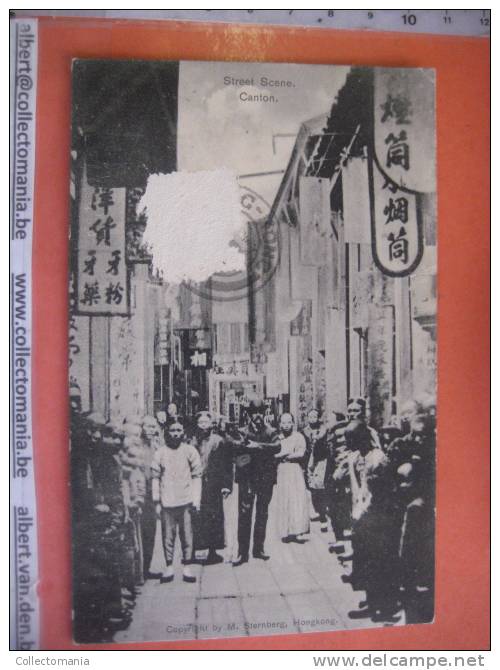 China postcard - removed stamp -street scen Canton - ed. Sternberg hongkong