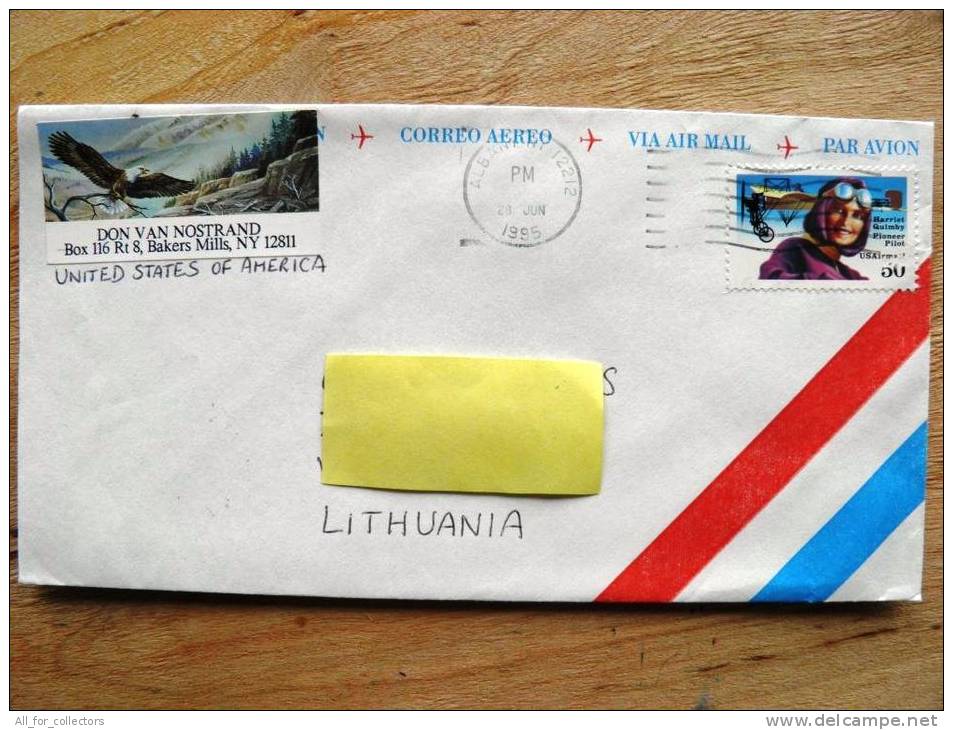 Cover Sent From USA To Lithuania,  1995, Quimby Pioneer Pilot Plane Aviation Avion - Storia Postale