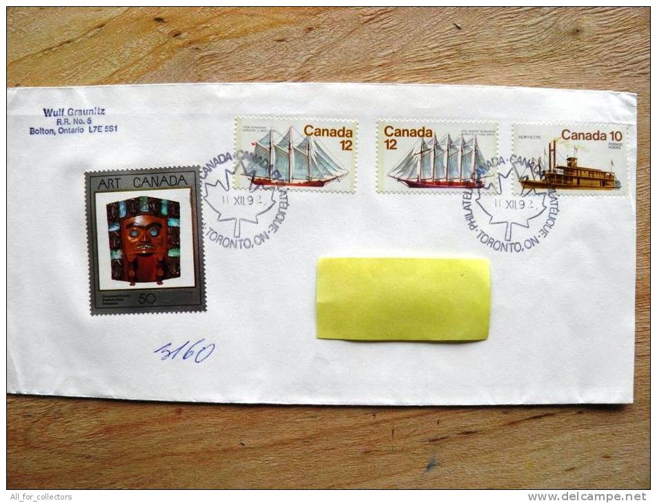 Cover Sent From Canada To Lithuania,  1992, Ships, Art - Enveloppes Commémoratives