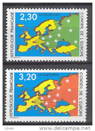 FRANCE, FRANKREICH 1990 YV SERVICE UNESCO 104-105 MAP, CARTE OF EUROPE. MNH, POSTFRIS, NEUF**. VERY FINE QUALITY. - Ongebruikt