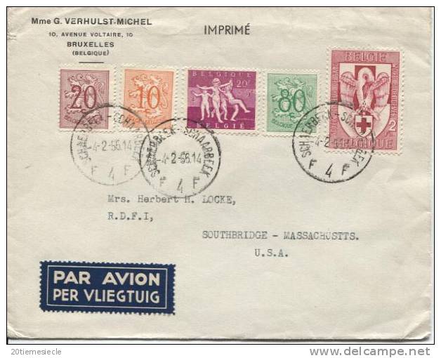 TP Surtaxe  979-986-850-851-857 S/L.Avion Imprimée C.Schaerbeek Du 04.02.55 V.USA AP96 - Lettres & Documents