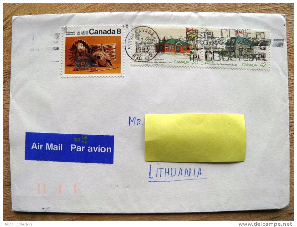 Cover Sent From Canada To Lithuania,  1993, Indians Of The Plains Indiens, Capex 87, Post Office - Enveloppes Commémoratives