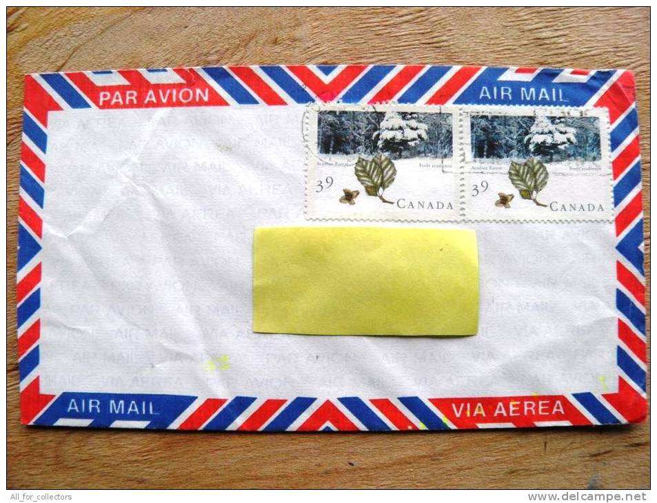 Cover Sent From Canada To Lithuania,  1992, Leaves Forest Trees - Enveloppes Commémoratives