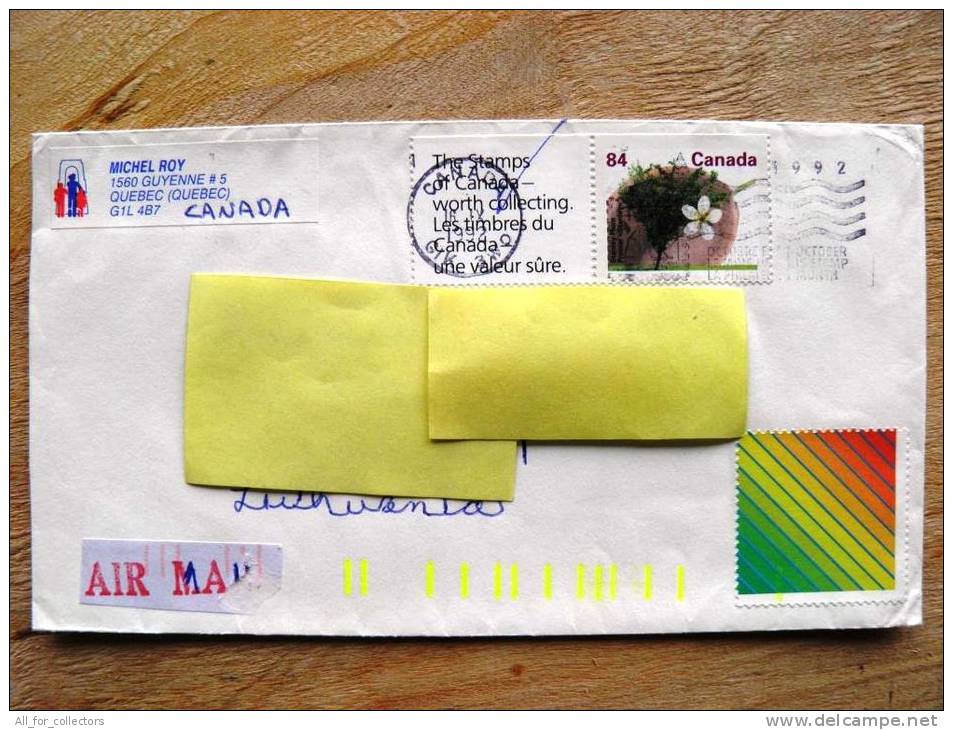 Cover Sent From Canada To Lithuania,  1992, Stanley Plum, Tree - Enveloppes Commémoratives